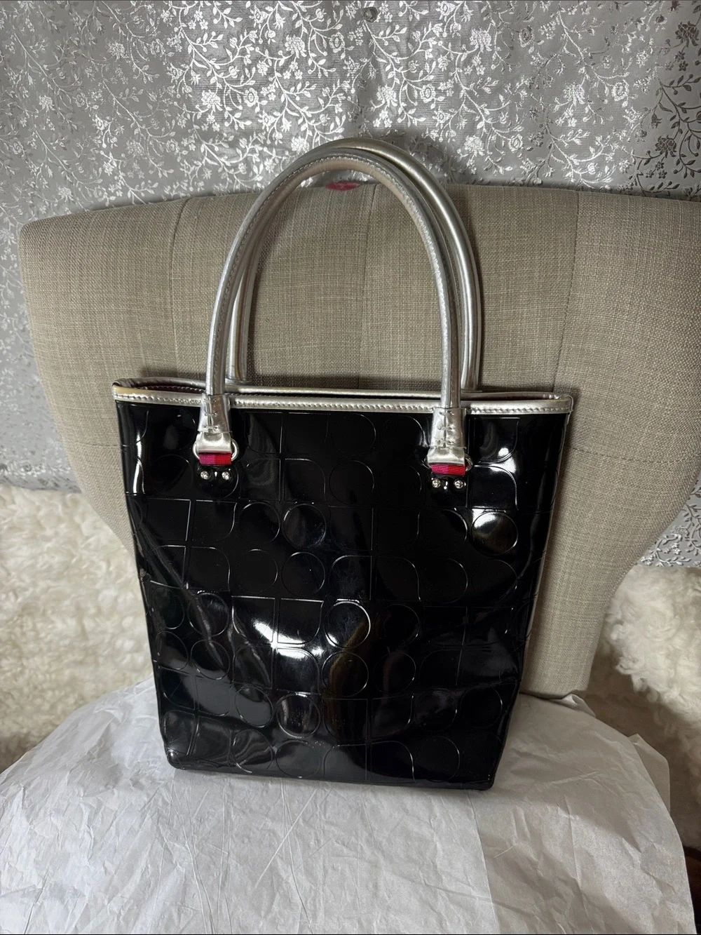 kate spade Black Patent Tote with Silver Handles
